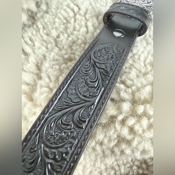 Ariat Boy's Tooled Western Belt with Removable Buckle size 24 30in black leather - Picture 11 of 17